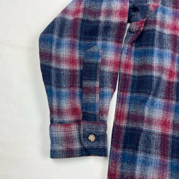 Vtg Pendleton Mens Flannel Shirt Sz Large Pure Virgin Wool Plaid Blue/Red B5 - Picture 6 of 8